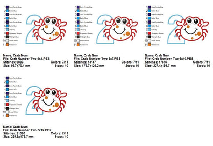 Crabby Birthday Numbers Collection - Appliqué - Machine Embroidery Design