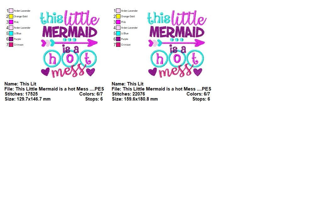 This Little Mermaid Is a Hot Mess – Appliqué – Machine Embroidery Design