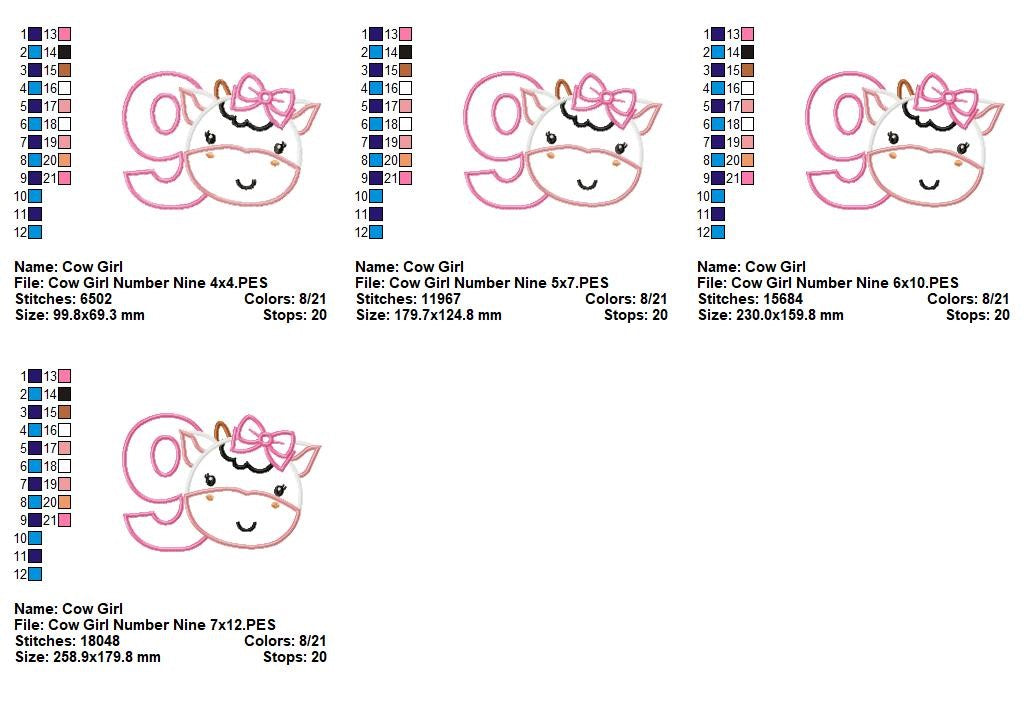 Cow Girl Numbers Collection - Applique - Machine Embroidery Design