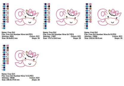 Cow Girl Numbers Collection - Applique - Machine Embroidery Design