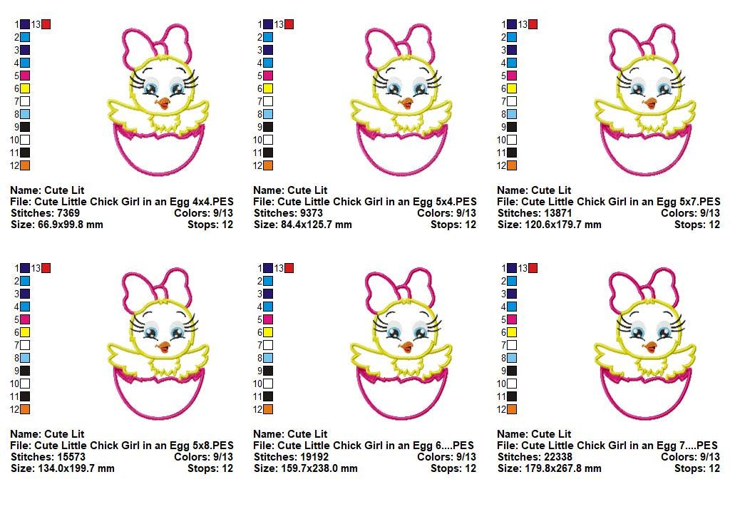 Cute Chick Girl in Egg – Appliqué – Machine Embroidery Design