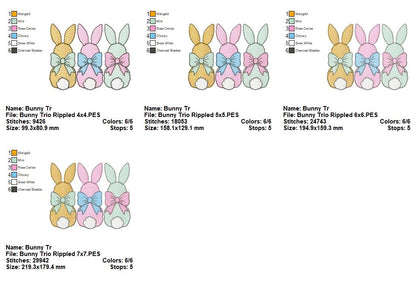 Easter Bunnies Back Trio - Rippled Stitch - Machine Embroidery Design