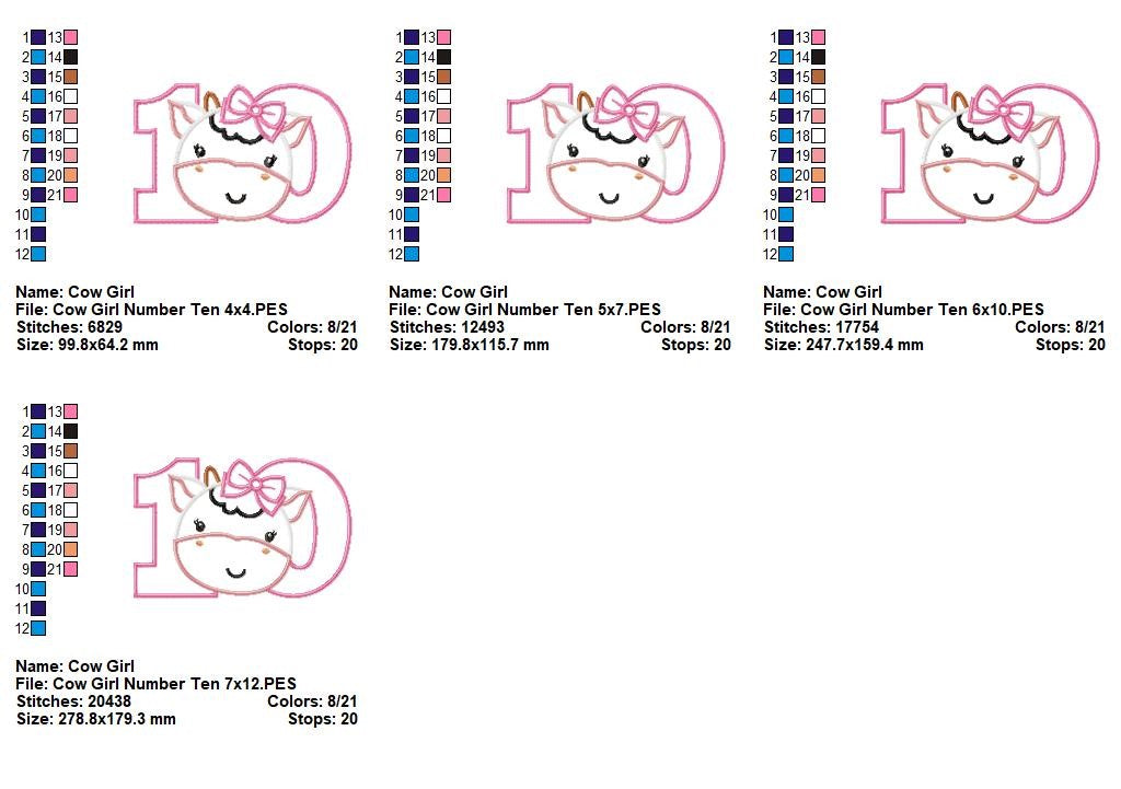 Cow Girl Numbers Collection - Applique - Machine Embroidery Design