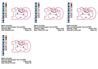 Cow Girl Numbers Collection - Applique - Machine Embroidery Design