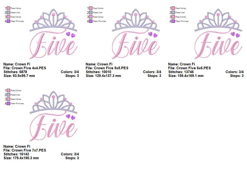Princess Birthday Five - Satin Stitch - Machine Embroidery Design