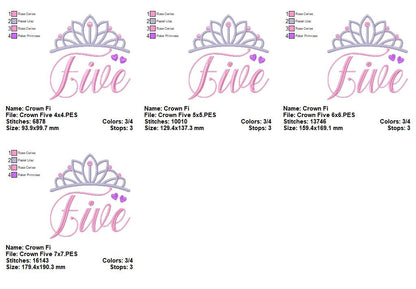 Princess Birthday Five - Satin Stitch - Machine Embroidery Design
