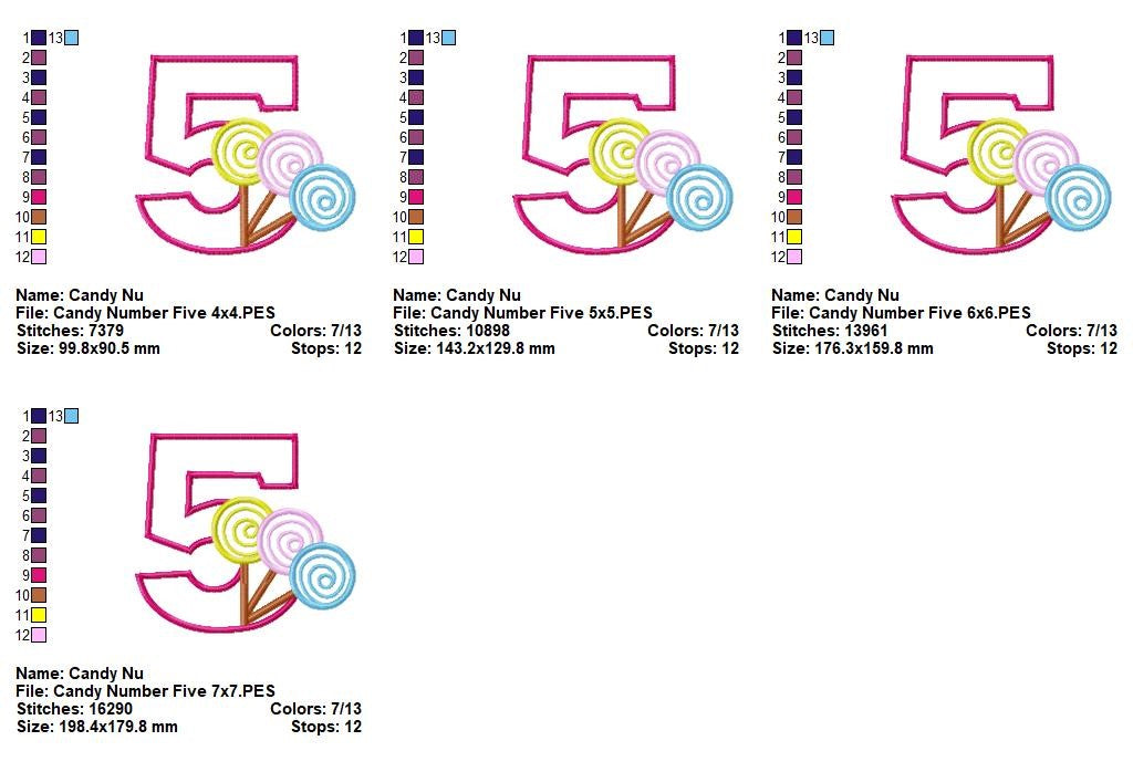 Sweet Candy Numbers Collection - Applique - Machine Embroidery Design