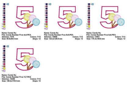 Sweet Candy Numbers Collection - Applique - Machine Embroidery Design