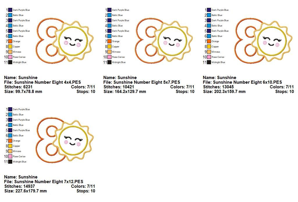 Happy Sunshine Numbers Collection - Applique - Machine Embroidery Design