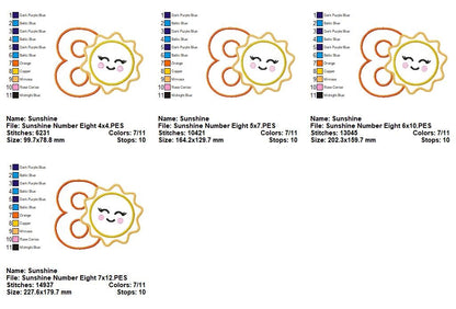 Happy Sunshine Numbers Collection - Applique - Machine Embroidery Design