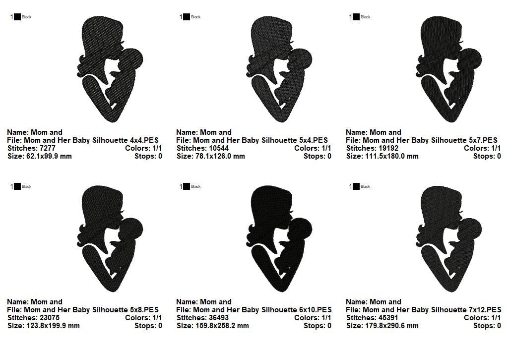 Mom and Baby Silhouette Bundle – Fill Stitch – Machine Embroidery Design