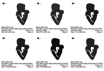 Mom and Baby Silhouette Bundle – Fill Stitch – Machine Embroidery Design