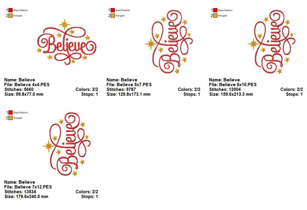 Believe – Satin Stitch – Machine Embroidery Design