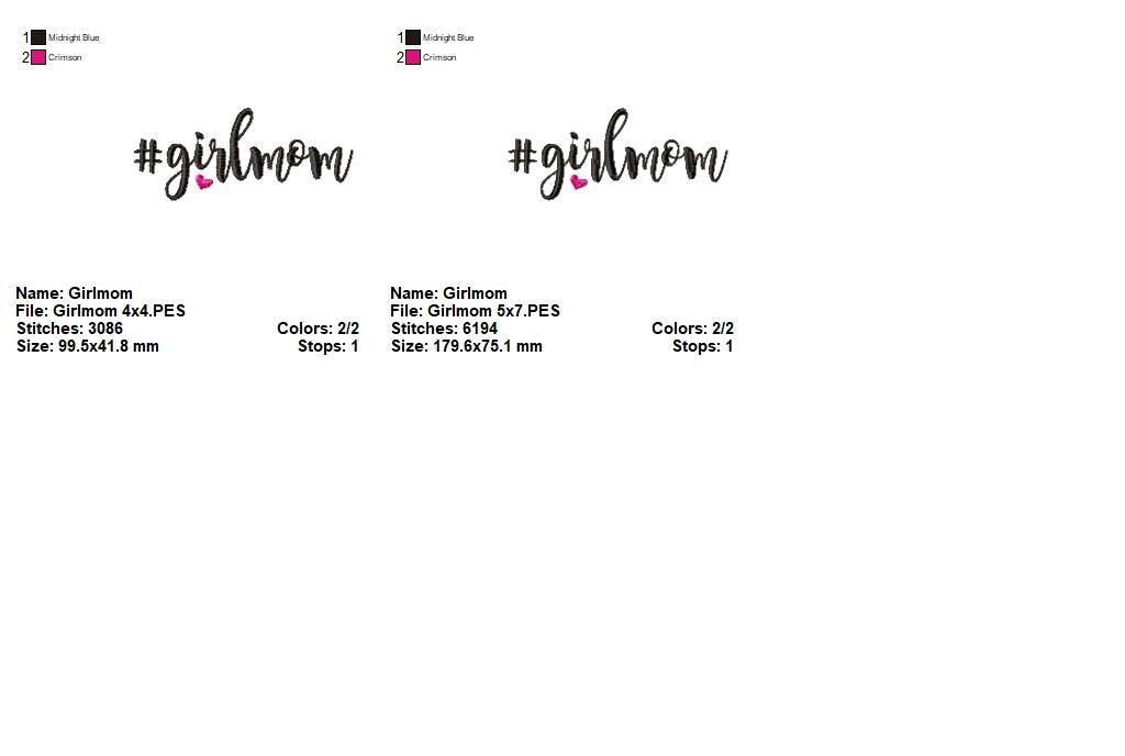 Girl Mom Script - Satin Stitch – Machine Embroidery Design