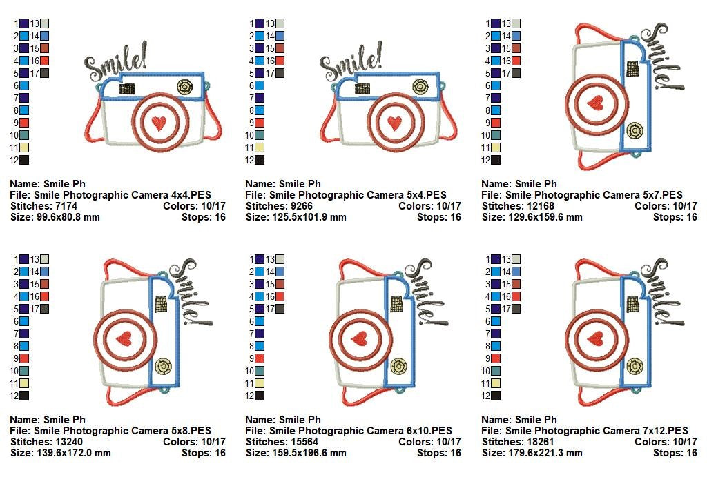 Smile Camera – Appliqué – Machine Embroidery Design