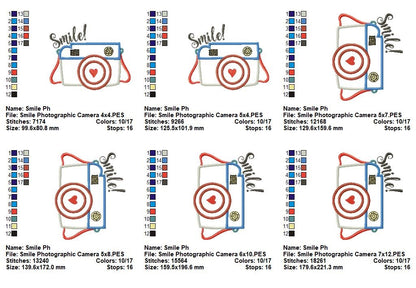 Smile Camera – Appliqué – Machine Embroidery Design