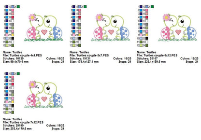 Cute Turtle Love Couple – Appliqué – Machine Embroidery Design