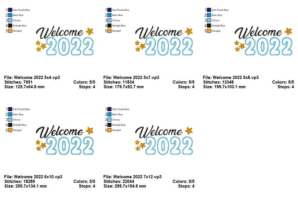 Welcome 2022 Stars – Appliqué – Machine Embroidery Design