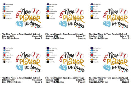 New Player in Town Baseball Baby - Appliqué – Machine Embroidery Design