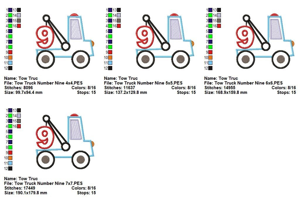 Tow Truck Number Nine - Appliqué – Machine Embroidery Design