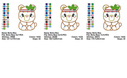 Boho Bear with Floral Headband – Appliqué – Machine Embroidery Design