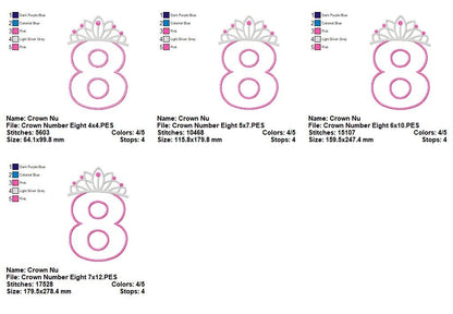 Princess Crown Numbers Collection 0–9 – Appliqué – Machine Embroidery Design