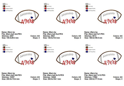 Go 49ers Football Heart – Satin Stitch – Machine Embroidery Design