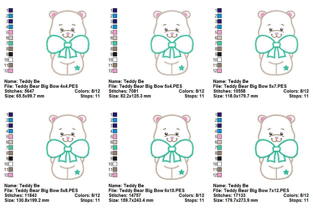 Sweet Teddy Bear Big Bow - Appliqué - Machine Embroidery Design