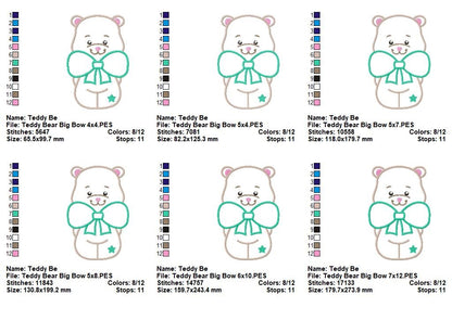 Sweet Teddy Bear Big Bow - Appliqué - Machine Embroidery Design