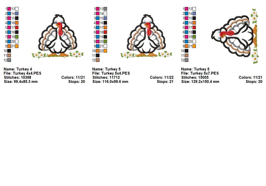 Cute Turkey - Appliqué - Machine Embroidery Design