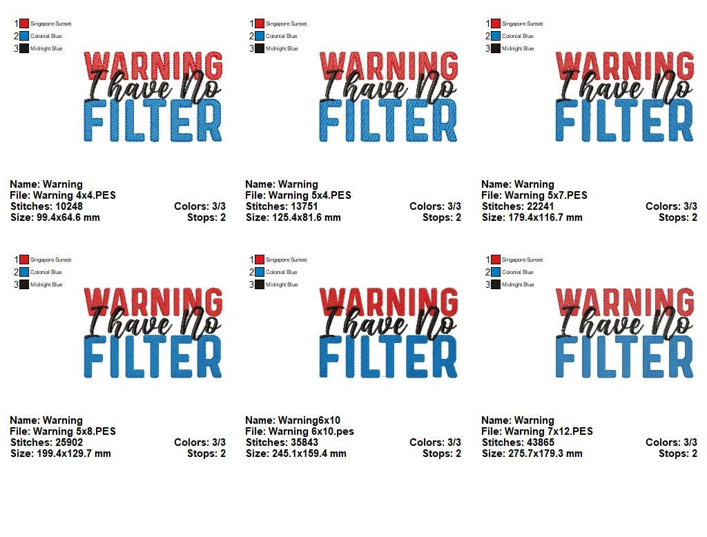 🤭 Sassy No Filter Sign 💬 – Fill Stitch – Machine Embroidery Design