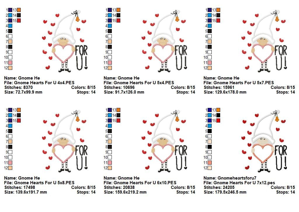 Gnome Hearts For U – Appliqué – Machine Embroidery Design