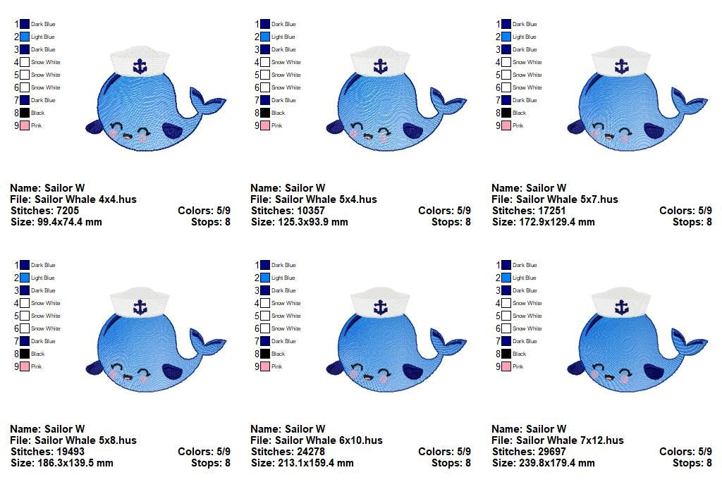 Sweet Baby Whale Duo – Rippled Stitch – Machine Embroidery Design