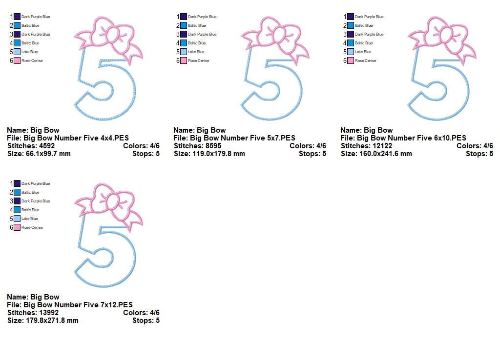 Big Bow Number Five - Appliqué - Machine Embroidery Design