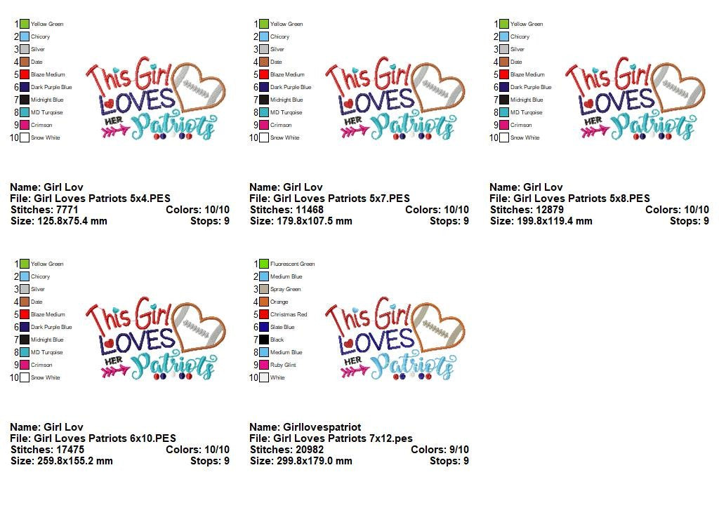 This Girl Loves Her Patriots – Appliqué – Machine Embroidery Design