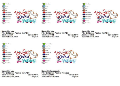 This Girl Loves Her Patriots – Appliqué – Machine Embroidery Design