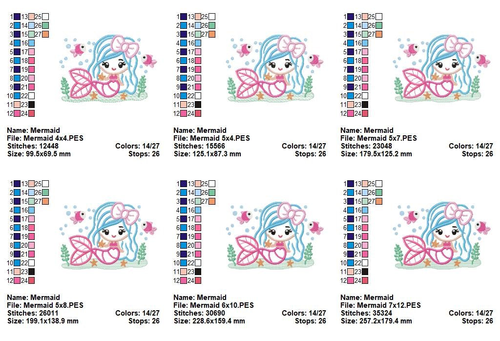 Sweet Mermaid Princess - Appliqué - Machine Embroidery Design