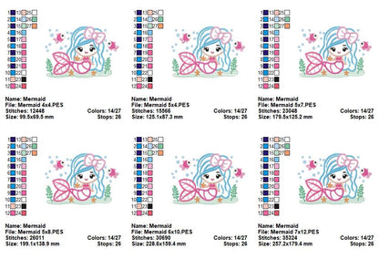 Sweet Mermaid Princess - Appliqué - Machine Embroidery Design