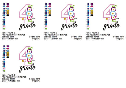 Fourth Grade Flowers - Appliqué - Machine Embroidery Design