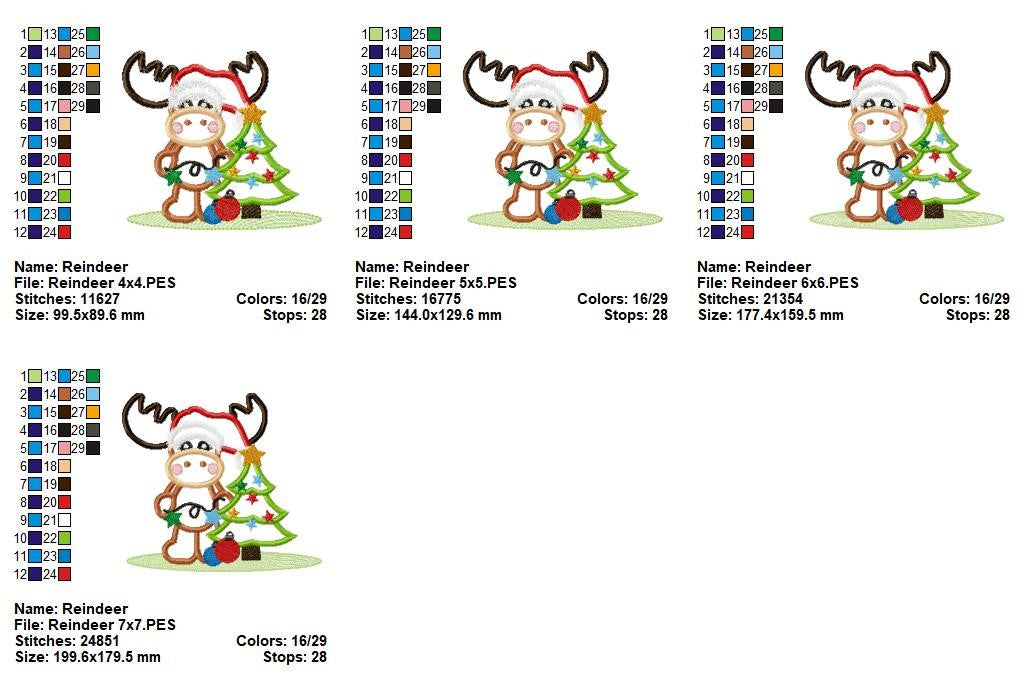 Cute Reindeer & Christmas Tree – Applique – Machine Embroidery Design