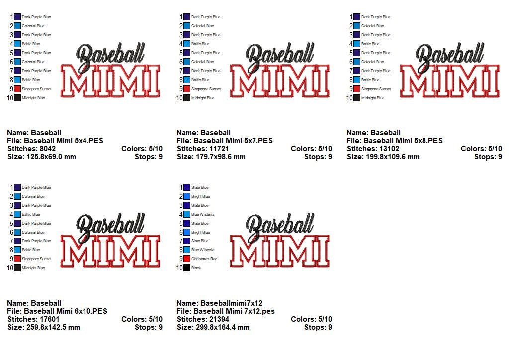 Baseball Mimi - Appliqué - Machine Embroidery Design