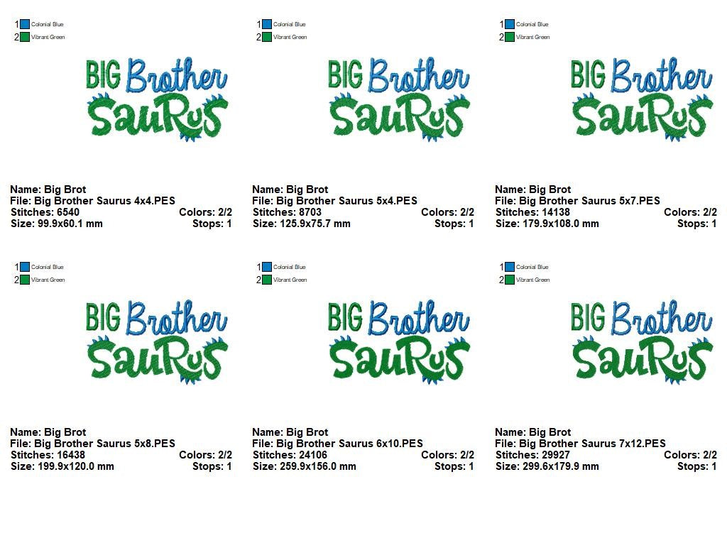 Big Brother Saurus – Fill Stitch – Machine Embroidery Design