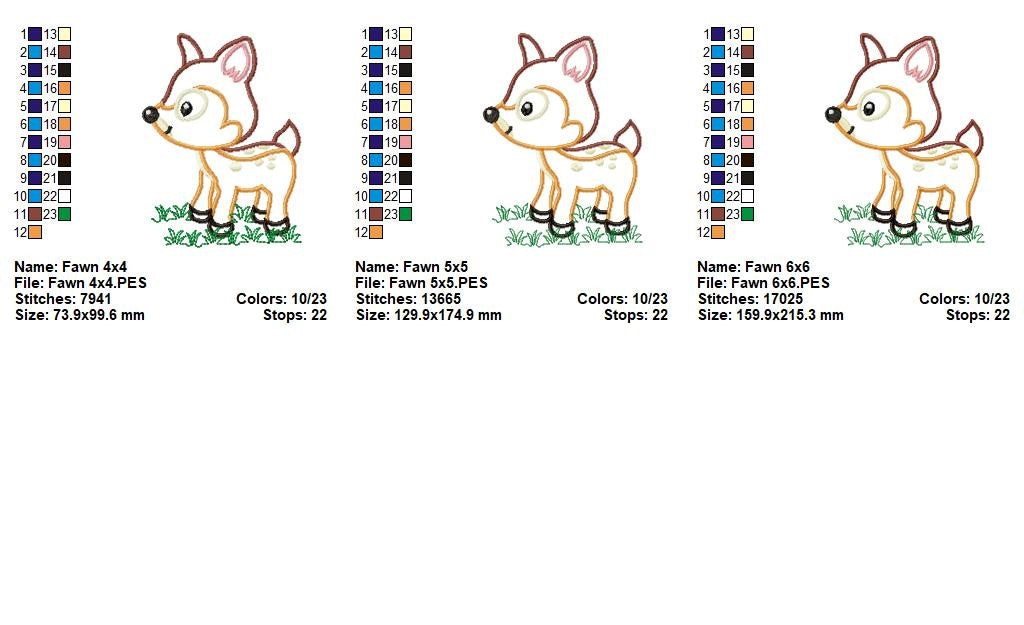 Sweet Baby Fawn - Appliqué - Machine Embroidery Design