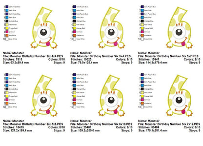 Monster Birthday Numbers Collection 0–9 – Appliqué – Machine Embroidery Design