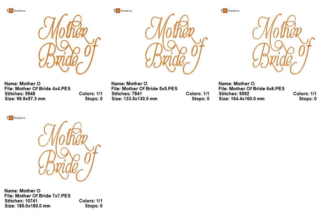 Mother of Bride Elegant Script - Satin Stitch - Machine Embroidery Design