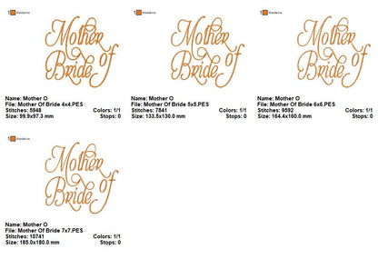 Mother of Bride Elegant Script - Satin Stitch - Machine Embroidery Design