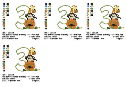 Safari Birthday Numbers 1-11 - Applique - Machine Embroidery Design