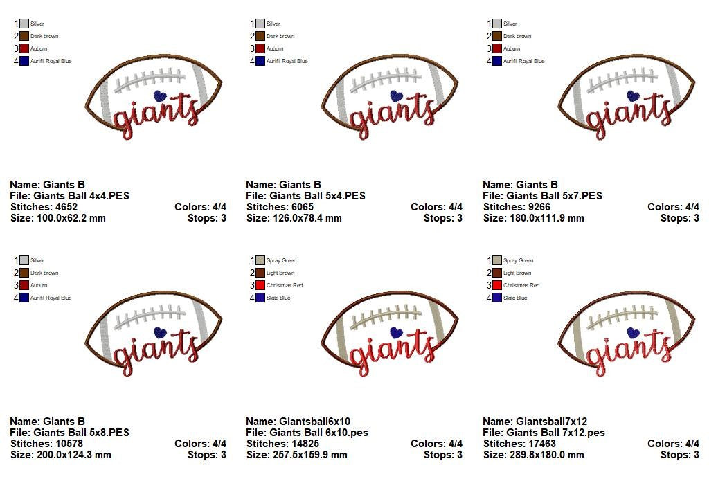 Giants Football Heart – Satin Stitch – Machine Embroidery Design