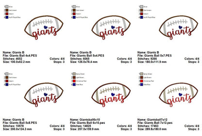 Giants Football Heart – Satin Stitch – Machine Embroidery Design