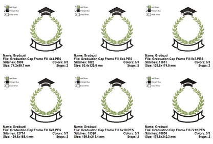 Elegant Graduation Laurel Frame - Fill Stitch – Machine Embroidery Design